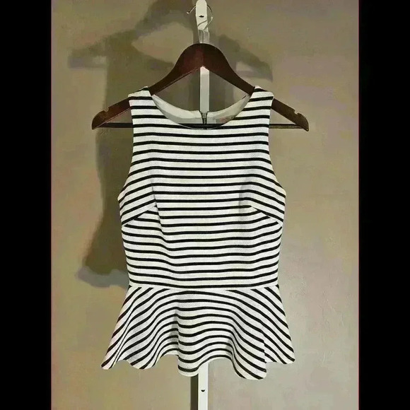 Green Envelope Striped Peplum Top – Classic Black and White - Picture 1 of 3